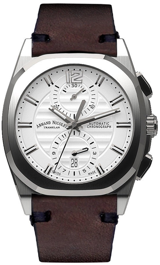 Armand Nicolet Tramelan J09 Chronograph Silver Dial Automatic A668AAA-AG-PK4140TM Calf Leather Strap Men's Watch