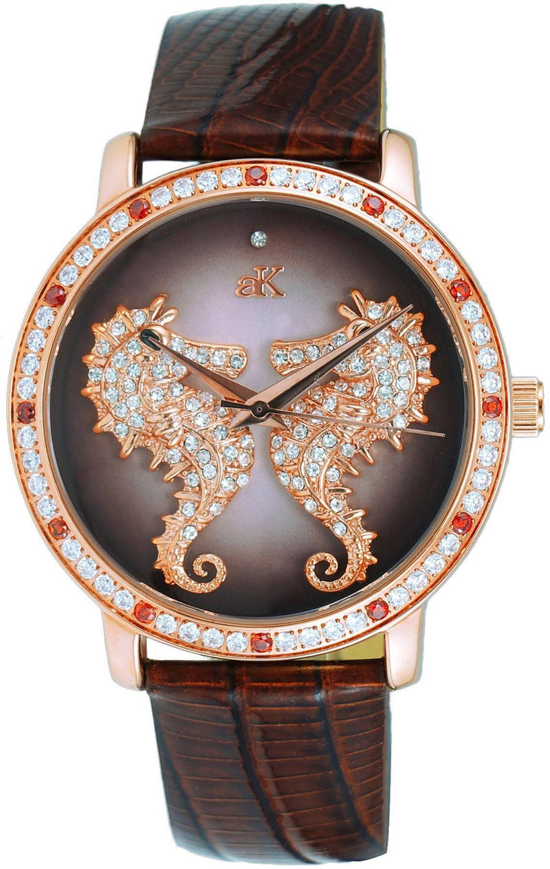 Adee Kaye Seahorsee Collection Crystal Accents Brown Dial Quartz AK2002-LRG Women's Watch