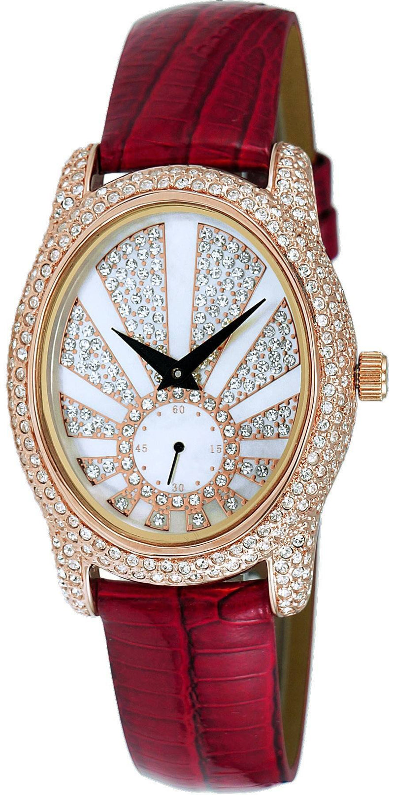 Adee Kaye Sunray Collection Crystal Accents Rose Tone Mother Of Pearl Dial Quartz AK2003-LRG Women's Watch