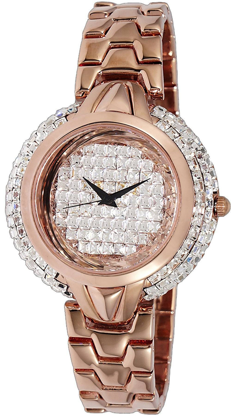 Adee Kaye Starry Collection Crystal Accents Rose Gold Brass Rhodium Plated Dial Quartz AK2004-LRG Women's Watch