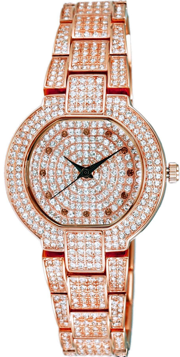 Adee Kaye Astonish Collection Crystal Accents Rose Gold Dial Quartz AK2005-LRG Women's Watch