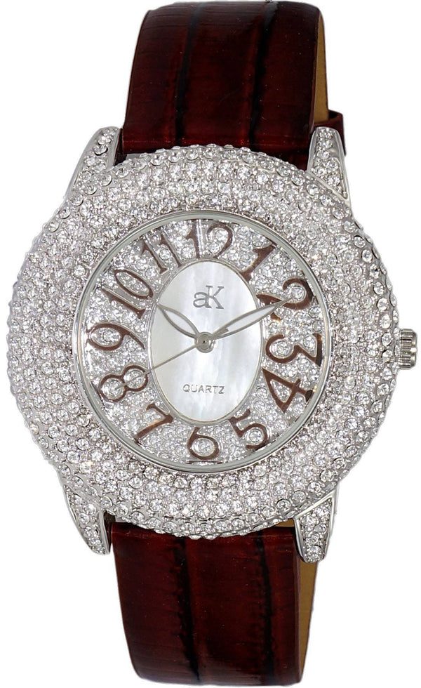 Adee Kaye Bello Collection Crystal Accents White Mother Of Pearl Dial Quartz AK2117-LBN Women's Watch