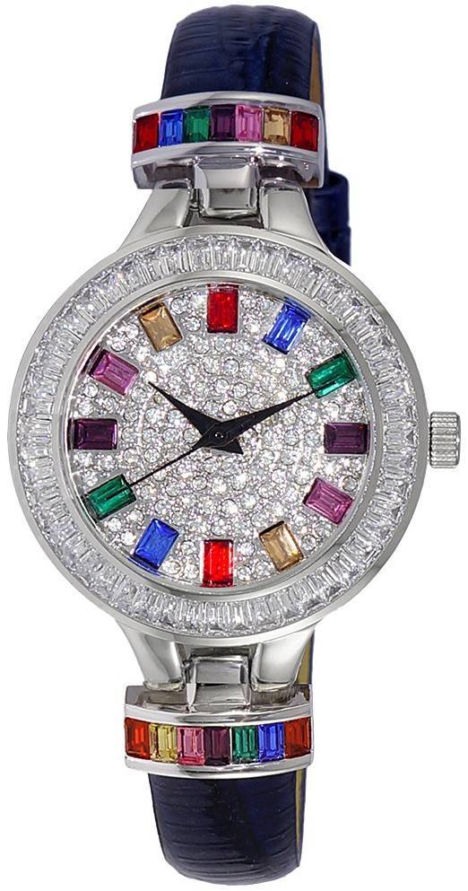 Adee Kaye Mondo G-3 Collection Crystal Accents Multi-Color Austrian Stone Dial Quartz AK2522-LCBU Women's Watch