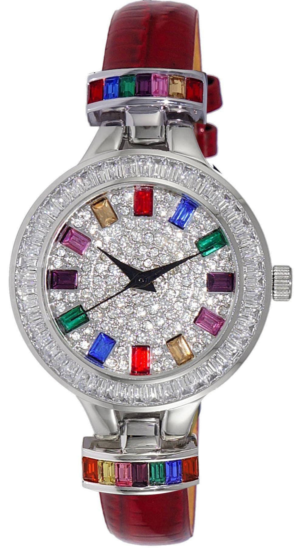 Adee Kaye Gems Collection Crystal Accents Multi-Color Austrian Stone Dial Quartz AK2522-LCRD Women's Watch