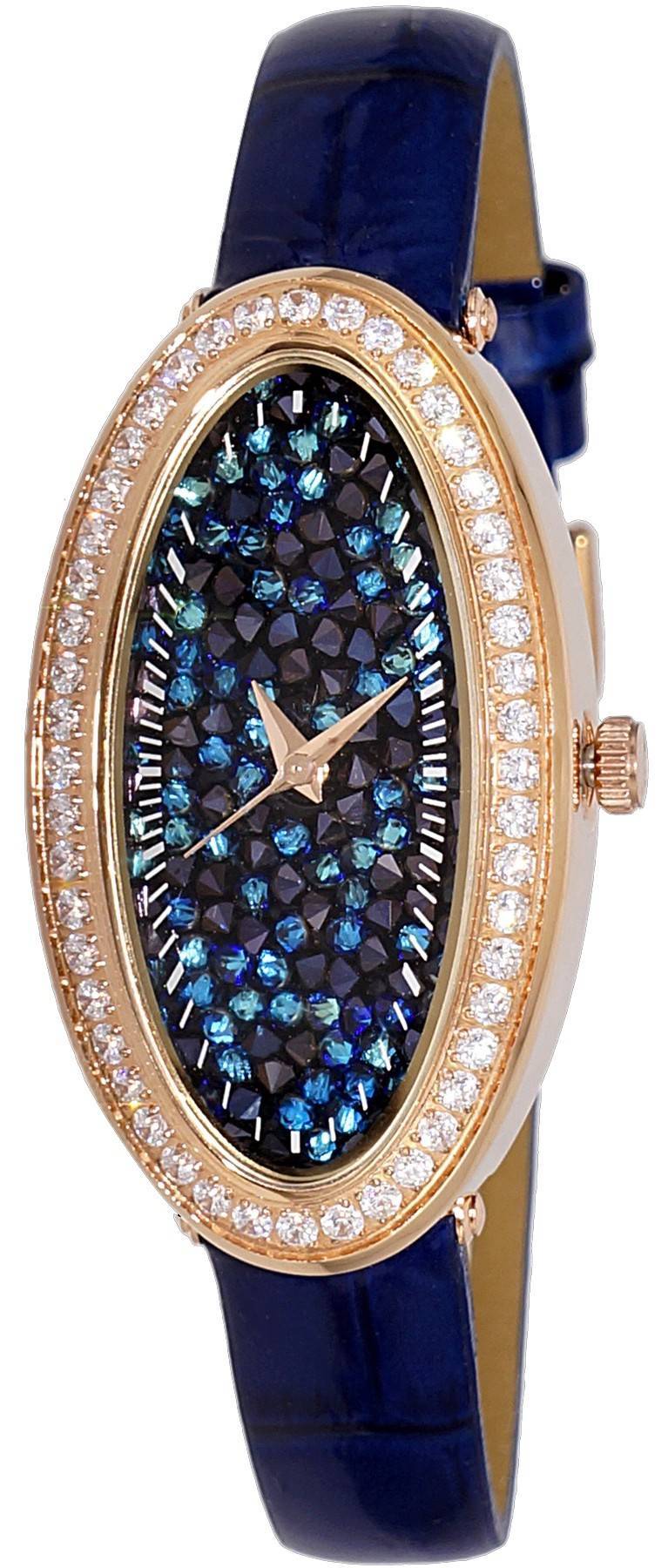 Adee Kaye Aura Collection Crystal Accents Blue Dial Quartz AK2523-LR GBU Women's Watch