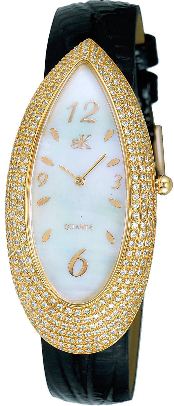 Adee Kaye Pear Collection Crystal Accents White Mother Of Pearl Dial Quartz AK2527-LG Women's Watch