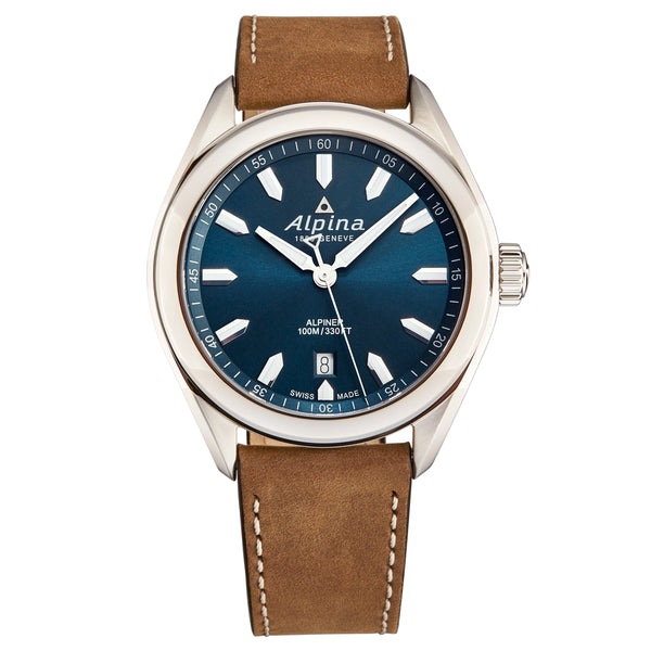 Alpina Men's AL240NS4E6 'Alpiner' Blue Dial Brown Leather Strap Swiss Quartz Watch