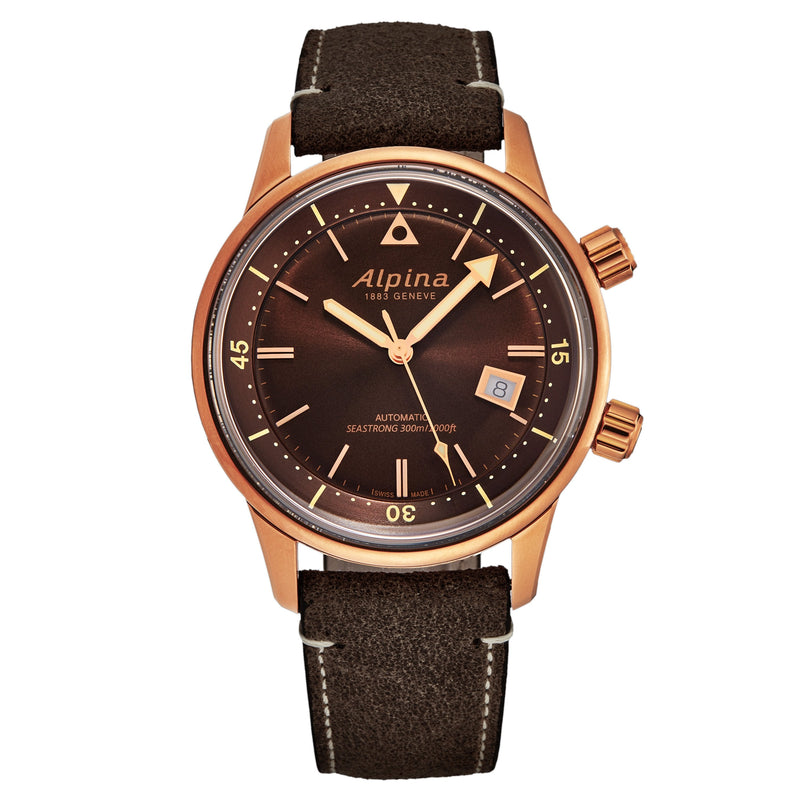 Alpina Men's AL525BR4H4 'Seastrong' Diver Heritage Brown Dial Bronze PVD Automatic Watch Set