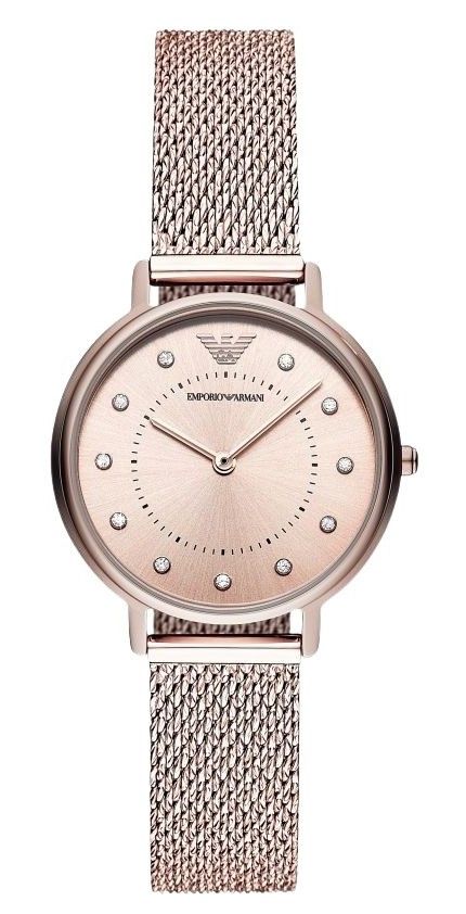 Emporio Armani Kappa Crystal Accents Stainless Steel Mesh Rose Gold Dial Quartz AR11129 Women's Watch