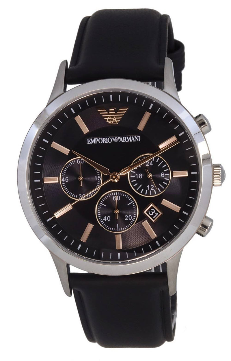 Emporio Armani Chronograph Leather Black Dial Quartz AR11431 Men's Watch