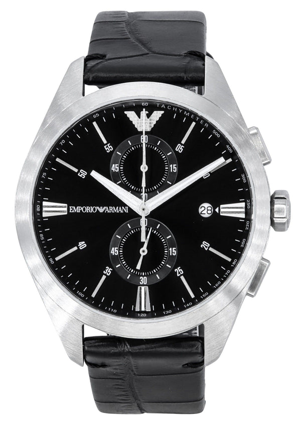 Emporio Armani Claudio Chronograph Black Leather Strap Black Dial Quartz AR11542 Men's Watch