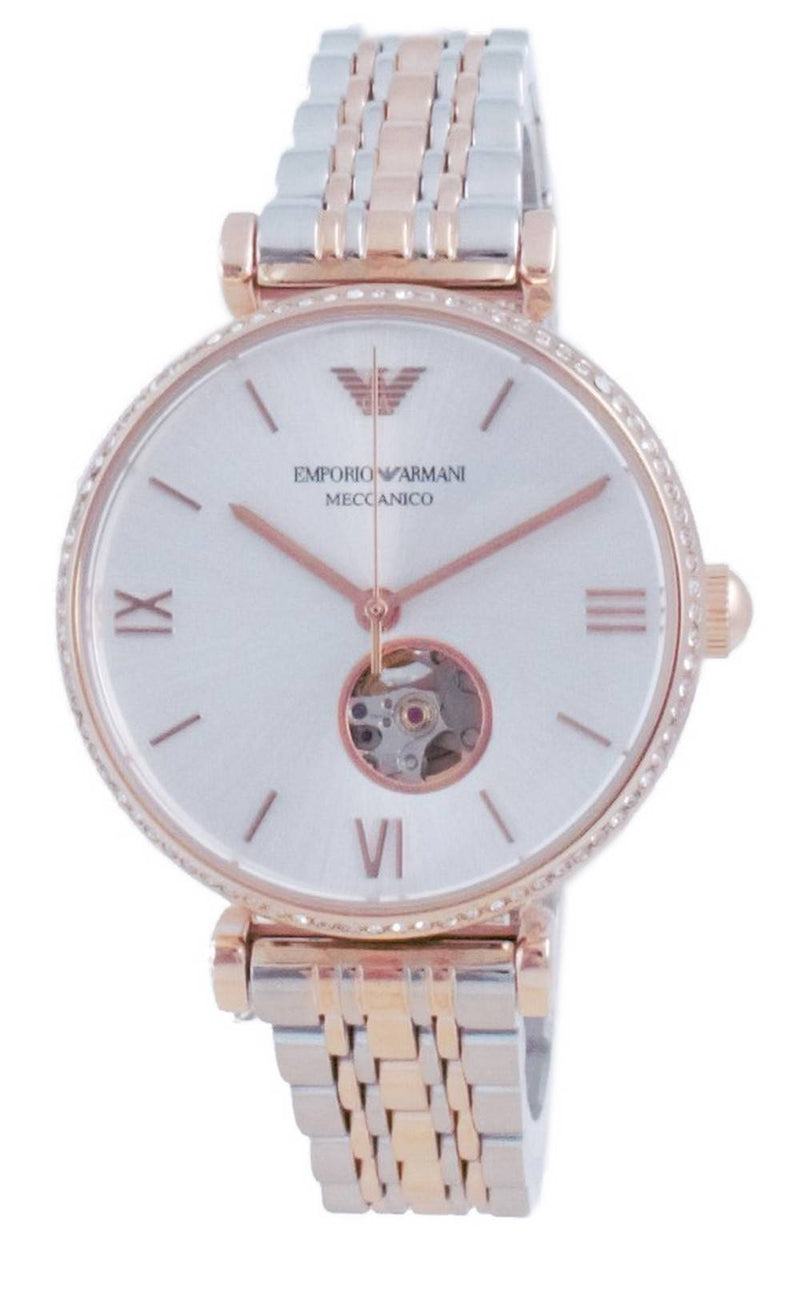 Emporio Armani Gianni T-Bar Open Heart Two Tone Stainless Steel Automatic AR60019 Unisex Watch