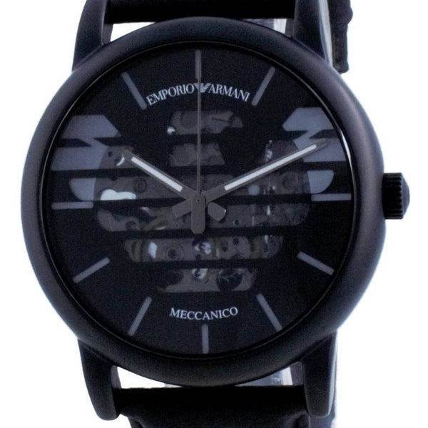 【ミラノ購入】EMPORIO ARMANI ラムレザー2010 アーカイブ Emporio Armani AR1981 Men's Automatic Black Crocodile Embossed