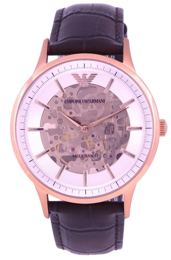 Emporio Armani Skeleton Leather Silver Dial Automatic AR60039 Men's Watch