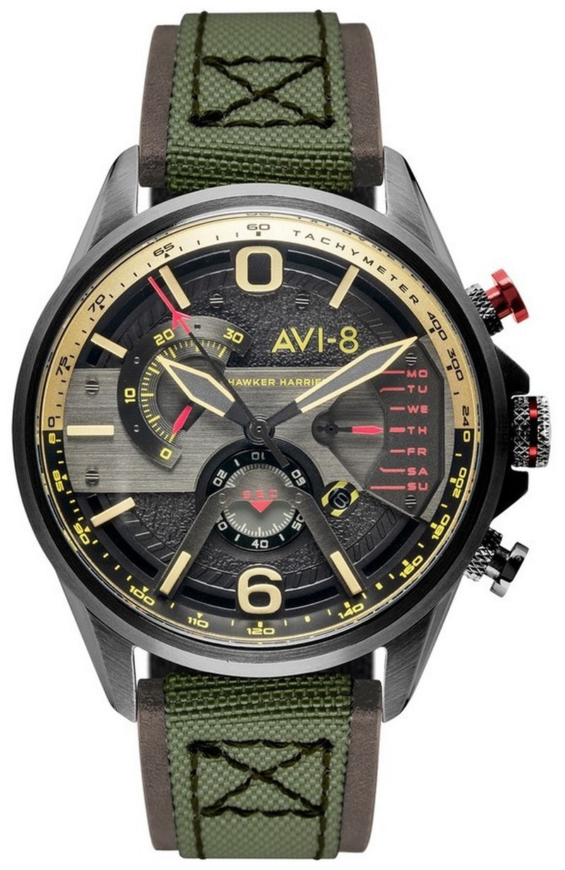 AVI-8 Hawker Harrier II Gunmetal Dark Earth Dual Retrograde Chronograph Quartz AV-4056-03 Men's Watch