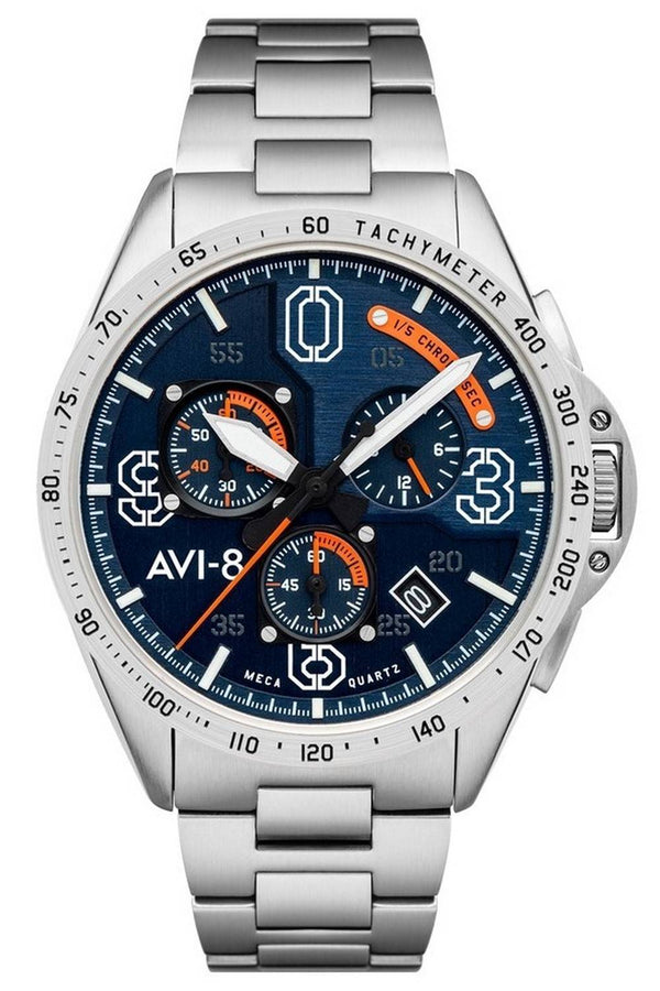 AVI-8 P-51 Mustang Silver Oak Blakeslee Chronograph Blue Dial Quartz AV-4077-22 Men's Watch