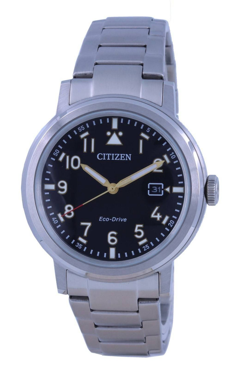 Citizen Military Black Dial Stainless Steel Eco-Drive AW1620-81E 100M Men's Watch
