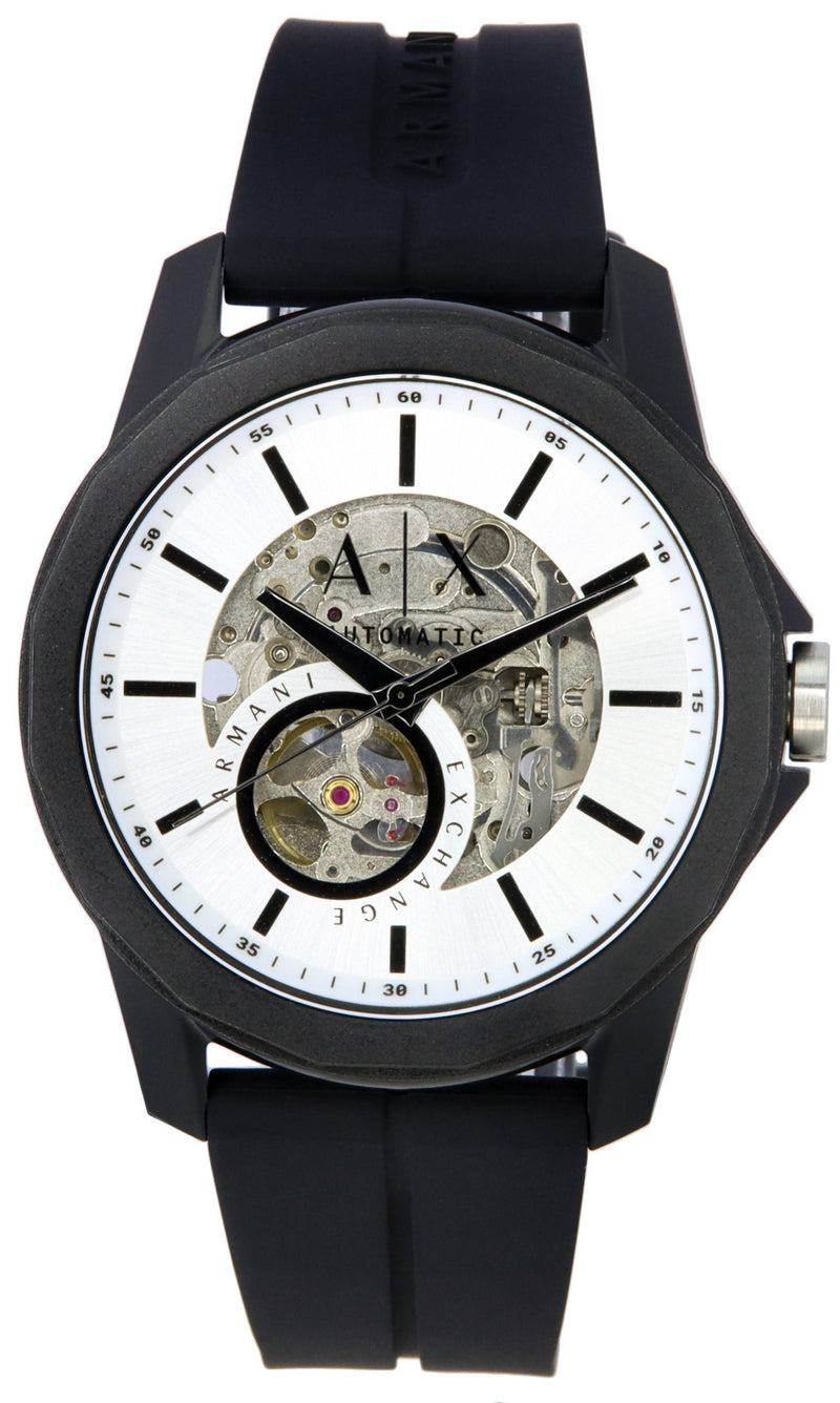 Armani Exchange Black Silicone Strap Skeleton Dial Automatic AX1726 Men's Watch