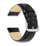 DeBeer 22mm Long Black Crocodile Grain Chronograph Leather with Silver-tone Buckle 8.5 inch Watch Band