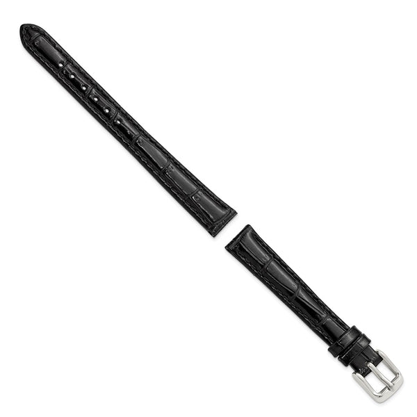 DeBeer 12mm Black Crocodile Grain Chronograph Leather with Silver-tone Buckle 6.75 inch Watch Band