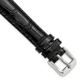 14mm Black Crocodile Grain Chrono Silver-tone Buckle Watch Band