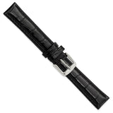 16mm Black Crocodile Grain Chrono Silver-tone Buckle Watch Band