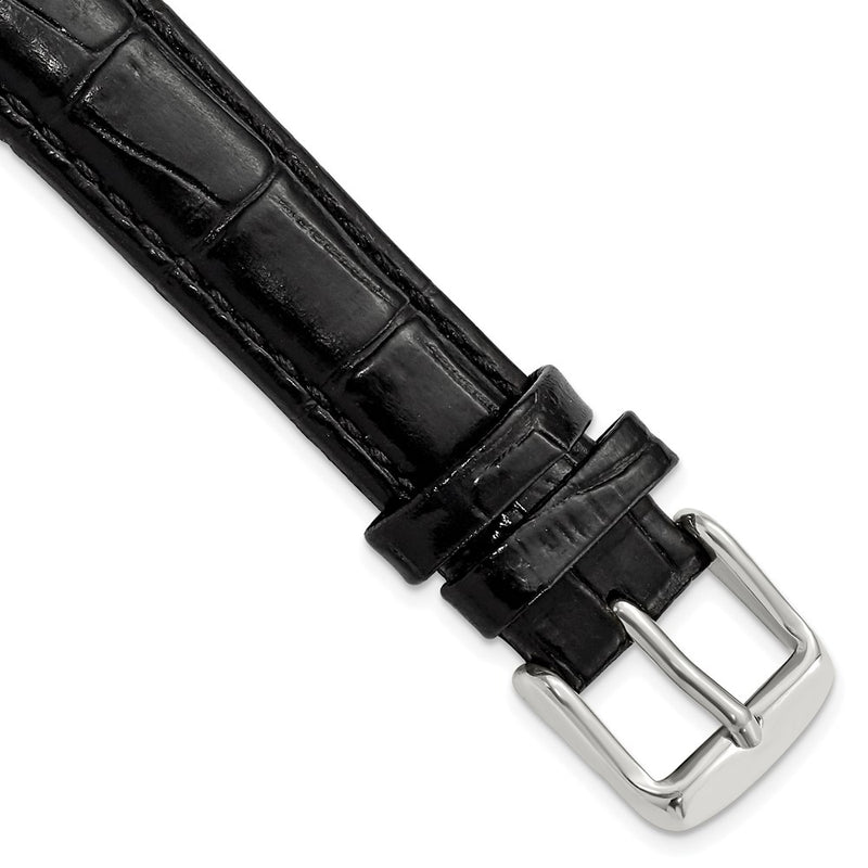 16mm Black Crocodile Grain Chrono Silver-tone Buckle Watch Band