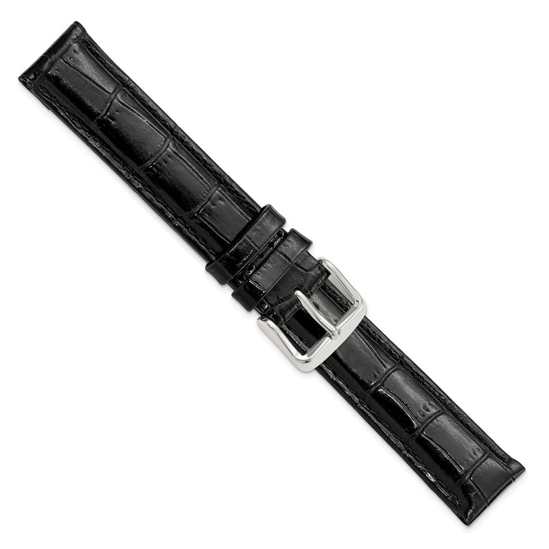 17mm Black Crocodile Grain Chrono Silver-tone Buckle Watch Band