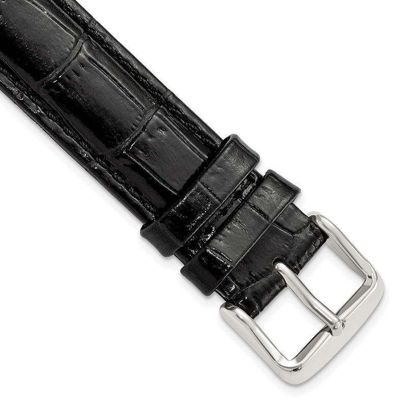 17mm Black Crocodile Grain Chrono Silver-tone Buckle Watch Band