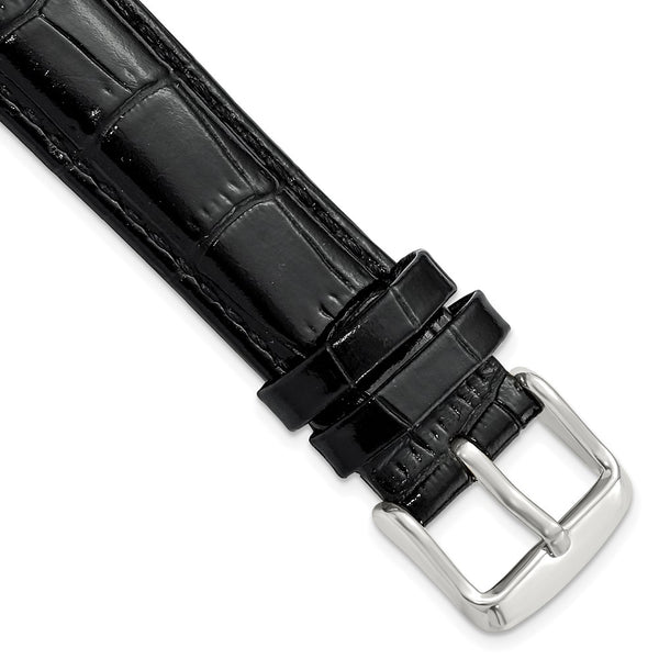 18mm Black Crocodile Grain Chrono Silver-tone Buckle Watch Band