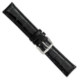 20mm Black Crocodile Grain Chrono Silver-tone Buckle Watch Band