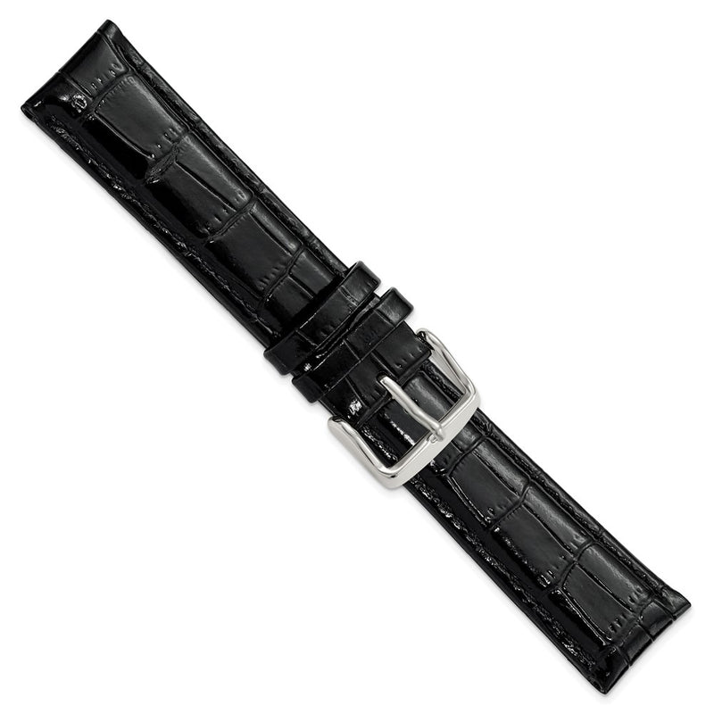 DeBeer 20mm Black Crocodile Grain Chronograph Leather with Silver-tone Buckle 7.5 inch Watch Band