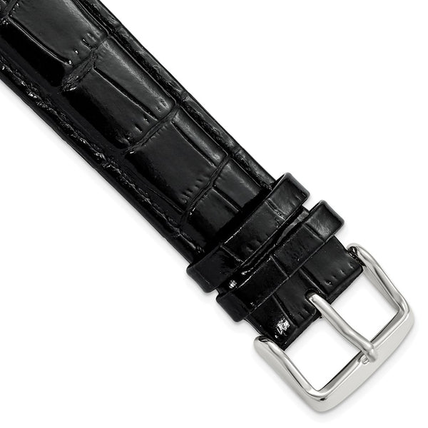 20mm Black Crocodile Grain Chrono Silver-tone Buckle Watch Band