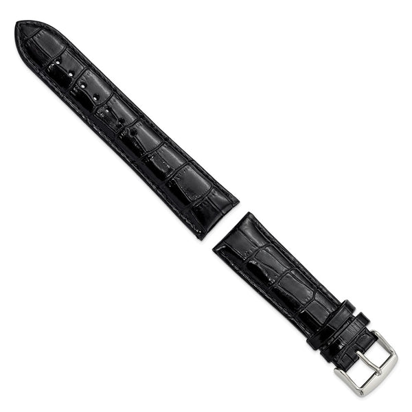 DeBeer 22mm Black Crocodile Grain Chronograph Leather with Silver-tone Buckle 7.5 inch Watch Band