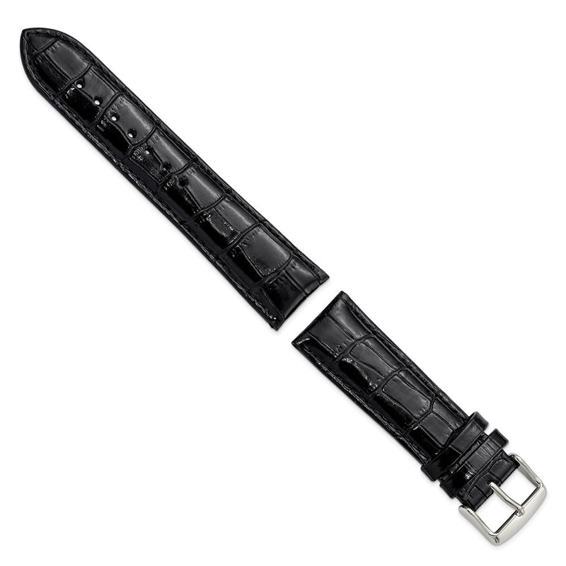 DeBeer 22mm Black Crocodile Grain Chronograph Leather with Silver-tone Buckle 7.5 inch Watch Band