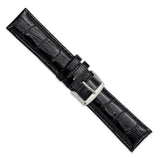 22mm Black Crocodile Grain Chrono Silver-tone Buckle Watch Band