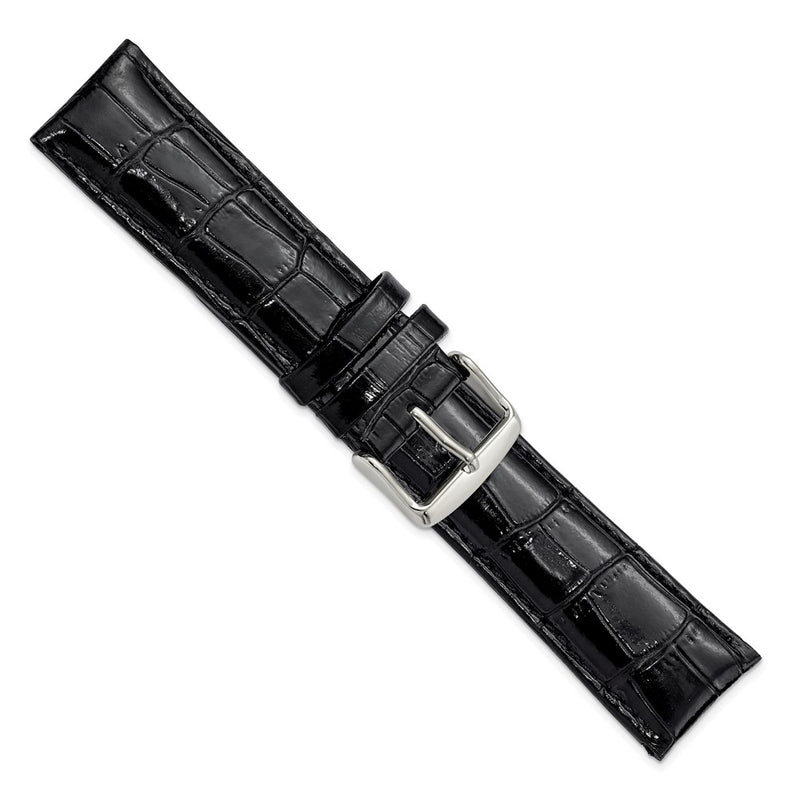DeBeer 22mm Black Crocodile Grain Chronograph Leather with Silver-tone Buckle 7.5 inch Watch Band