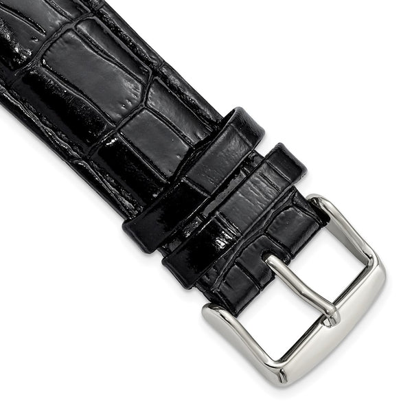 22mm Black Crocodile Grain Chrono Silver-tone Buckle Watch Band