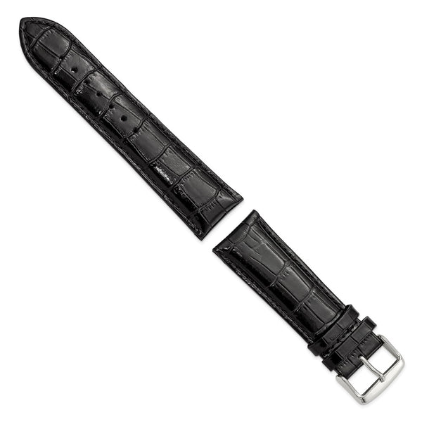 24mm Black Crocodile Grain Chrono Silver-tone Buckle Watch Band