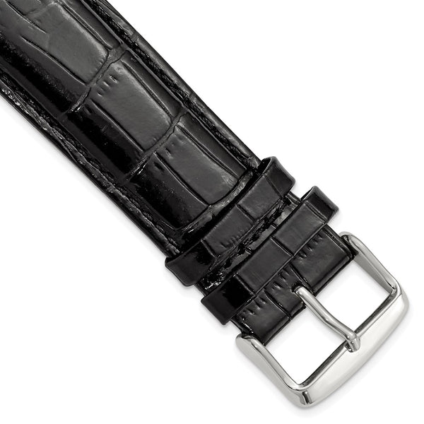 24mm Black Crocodile Grain Chrono Silver-tone Buckle Watch Band