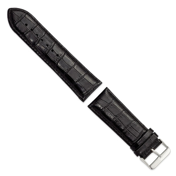 DeBeer 26mm Black Crocodile Grain Chronograph Leather with Silver-tone Buckle 7.5 inch Watch Band