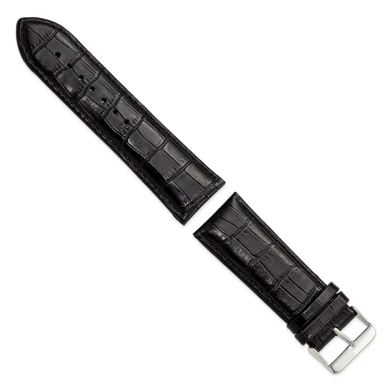 DeBeer 26mm Black Crocodile Grain Chronograph Leather with Silver-tone Buckle 7.5 inch Watch Band