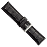 26mm Black Crocodile Grain Chrono Silver-tone Buckle Watch Band