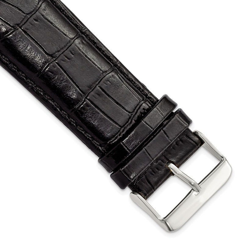 26mm Black Crocodile Grain Chrono Silver-tone Buckle Watch Band