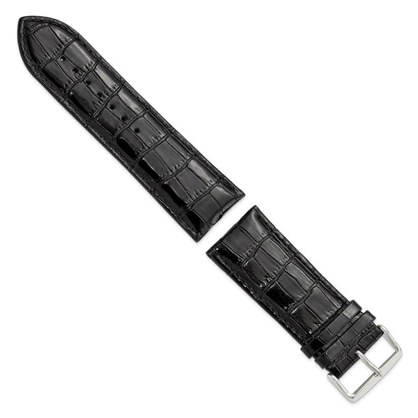 28mm Black Crocodile Grain Chrono Silver-tone Buckle Watch Band