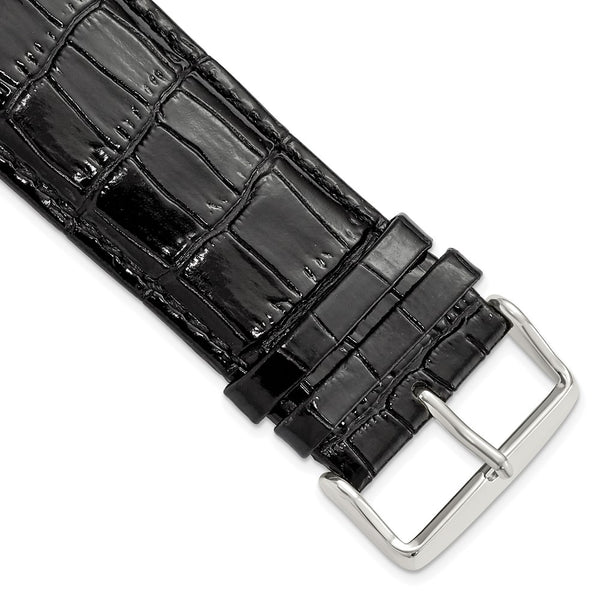 28mm Black Crocodile Grain Chrono Silver-tone Buckle Watch Band