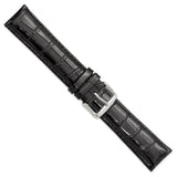 22mm Long Black Crocodile Chrono Silver-tone Buckle Watch Band