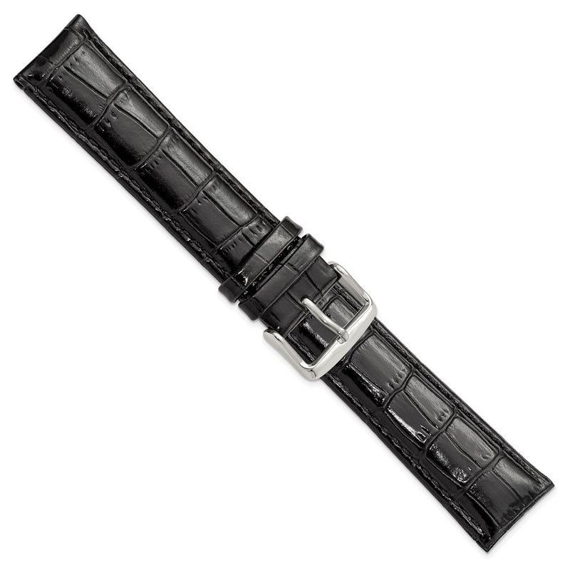 DeBeer 22mm Long Black Crocodile Grain Chronograph Leather with Silver-tone Buckle 8.5 inch Watch Band