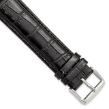 22mm Long Black Crocodile Chrono Silver-tone Buckle Watch Band