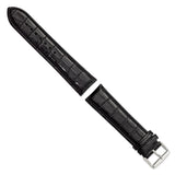 24mm Long Black Crocodile Chrono Silver-tone Buckle Watch Band